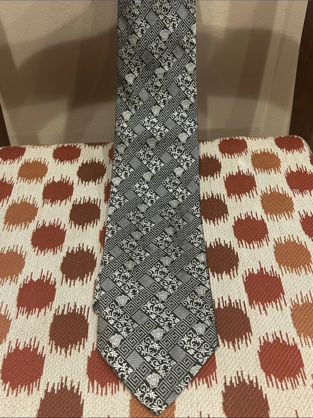 Vintage Gianni Versace black and gray Medusa Silk Tie
